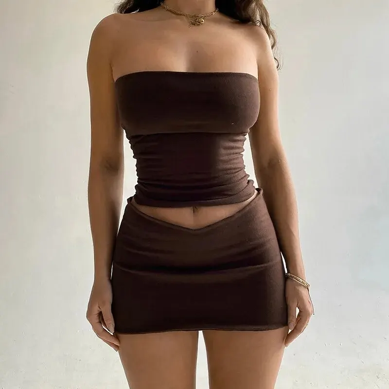 Dulzura Women 2025 Spring Tube Tops Mini Skirts Party Club Two Piece Matching Sets Vacation Outfits Wholesale Items For Business Best Sellers In Women's Clothing