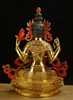 8" Chenrezig Kwan-yin 4 arms guanyin Divinity Buddha Statue pure Bronze gilt & 3