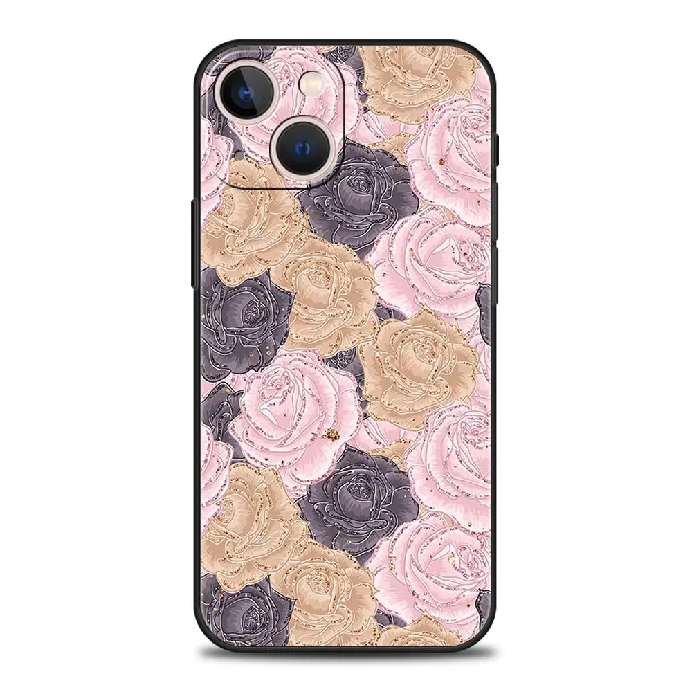 Gold Rose Love Heart Soft TPU Phone Case Cover