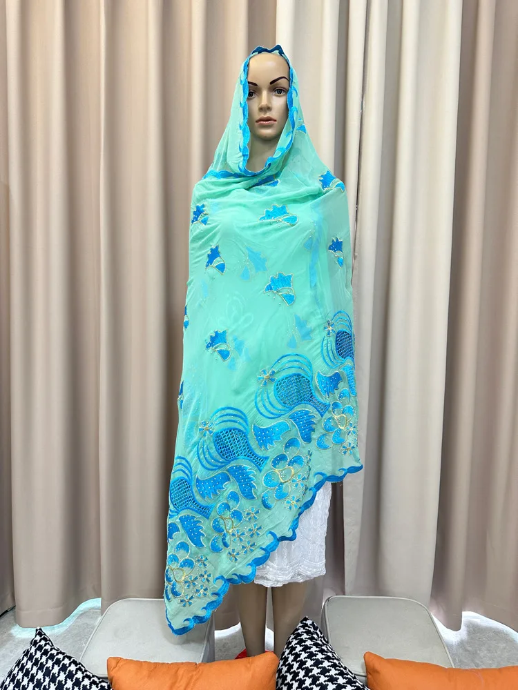 Neue Stil Afrikanischen Muslimischen Headite Chiffon Bestickt Schal 220*110 cm Dubai Kopftuch Schal Islamischen Ramadan Hijab Gebet schal – Detail 13