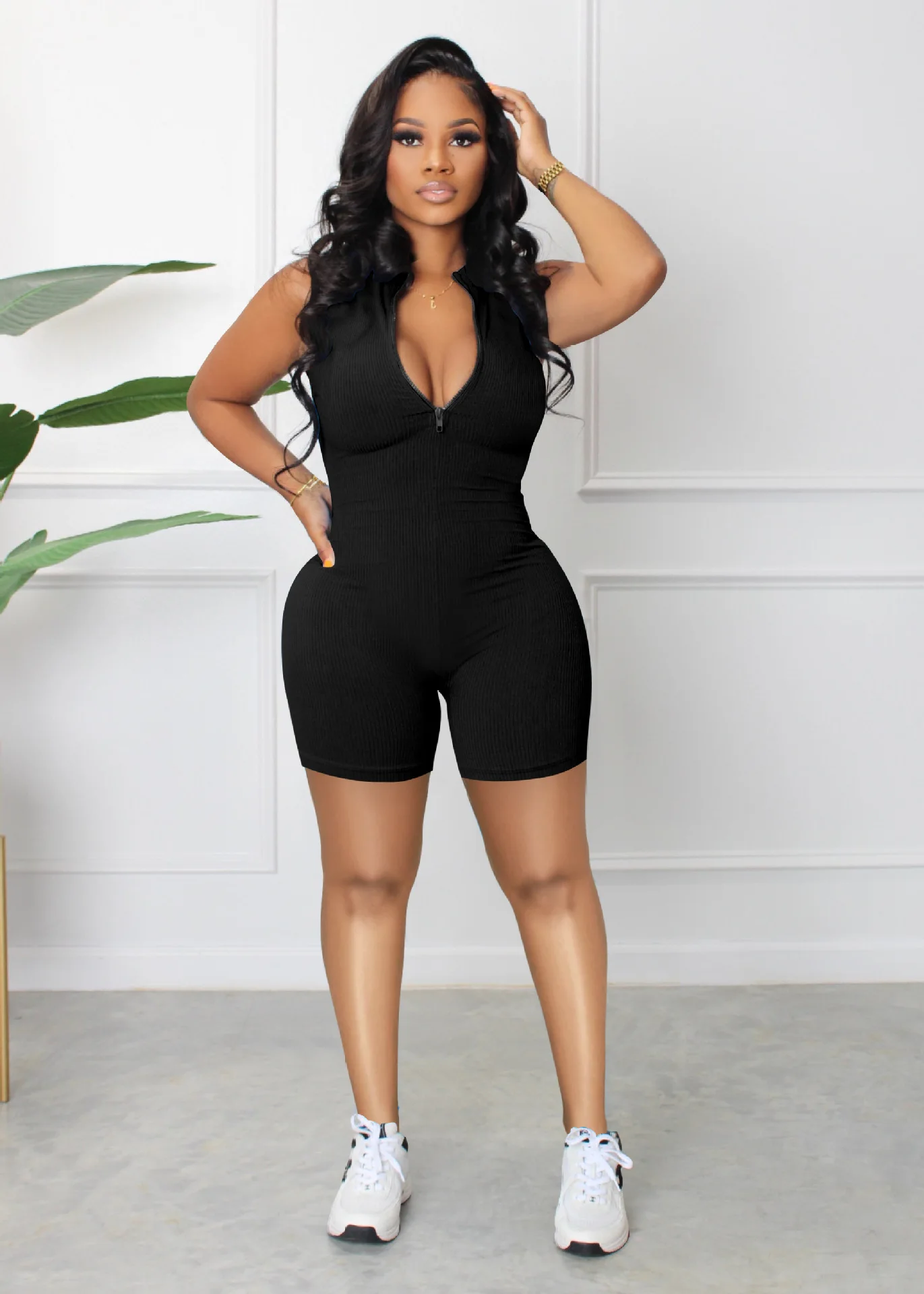 

Women's Summer Jumpsuit Solid Color Vest Shorts Casual V Neck Bodysuit 2023 New Yoga Clothes Decoration Elasticity Fabric Type