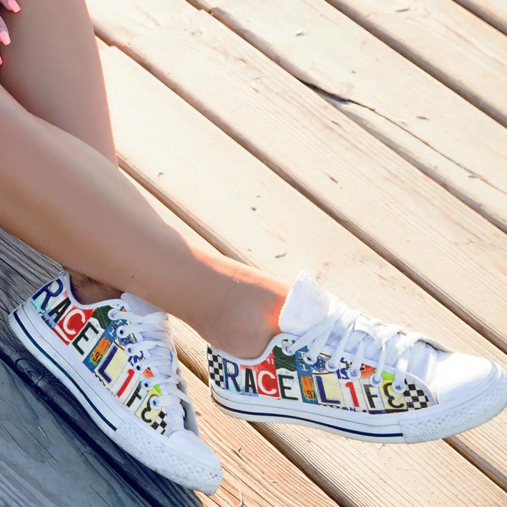 License Plate Racing Girl Women's Fashion Vulcanized Shoes Low Top Canvas Safety Tennis Shoes Comfortable Sneakers