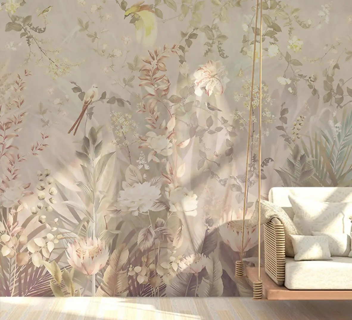 Flores e Pássaros Americanos 3d Papel de Parede Flores Bonitas Floresta Mural Sala tv Fundo