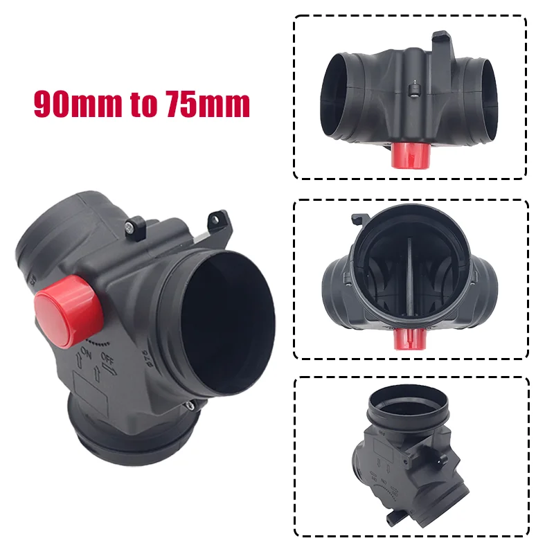 75MM/ 90MM/ 90MM TO 75MM Vavle Flap Adjustable Air Diesel Heater Vent Ducting T Branch Splitter Exhaust Pipe Joiner Connector Heater Duct Connector Car Heater Accessories