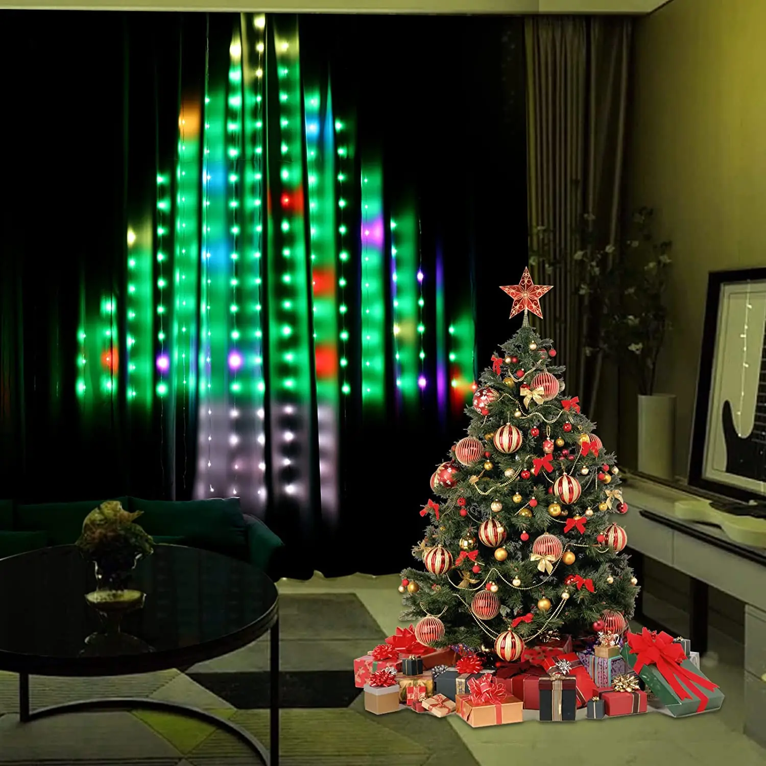 Smart Window Curtain String Lights Color Changing Fairy Lights Smart App-Controlled LED RGB String Lights for Christmas Wedding