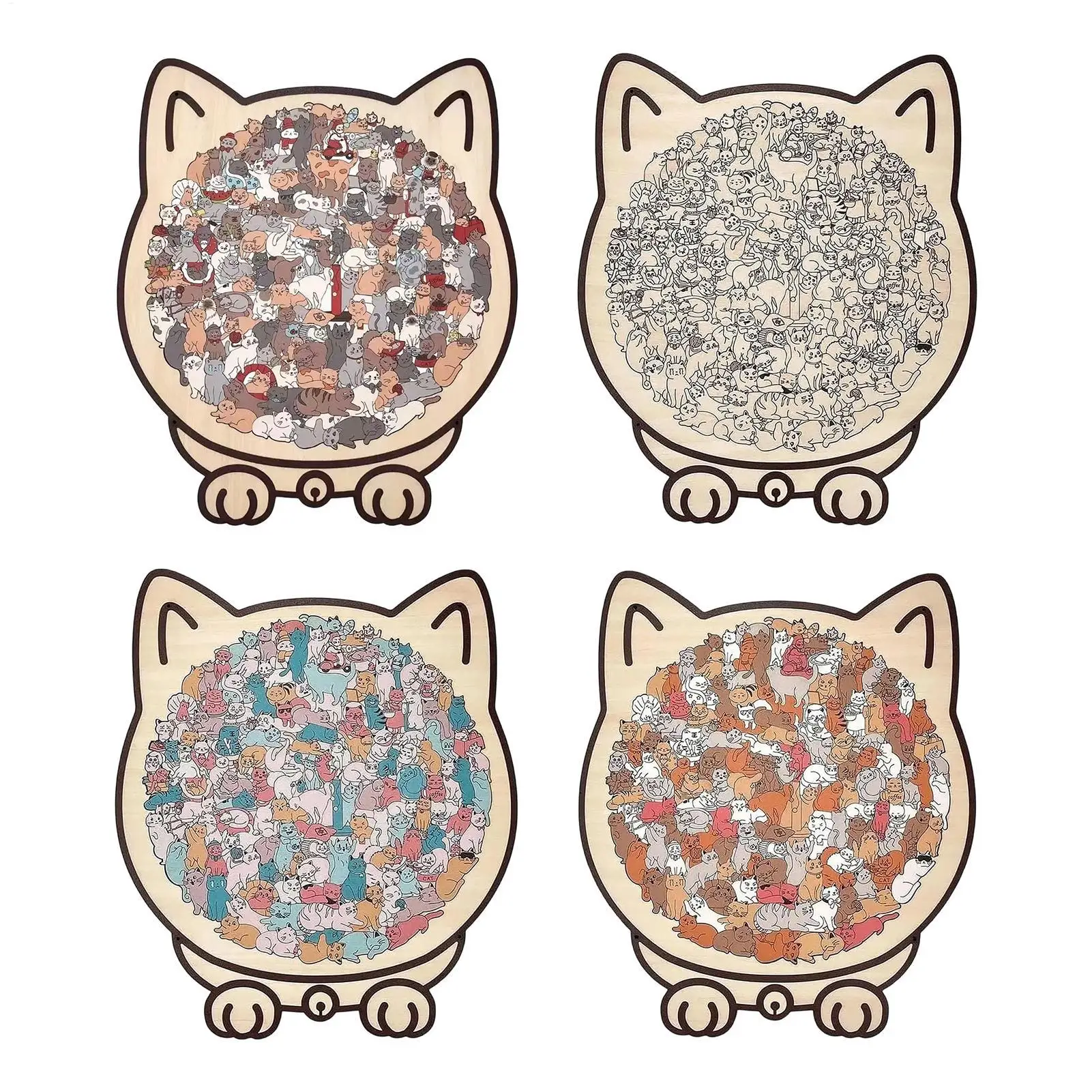 135pc Cat Shaped Wooden Jigsaw Puzzle Unique Animal Shape Wooden Puzzles For Cat Lovers Adult kids Home Decoration