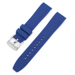 Curved End Silicone Rubber Watch Strap - Universal Diving Bracelet - 20mm (Dark Blue)