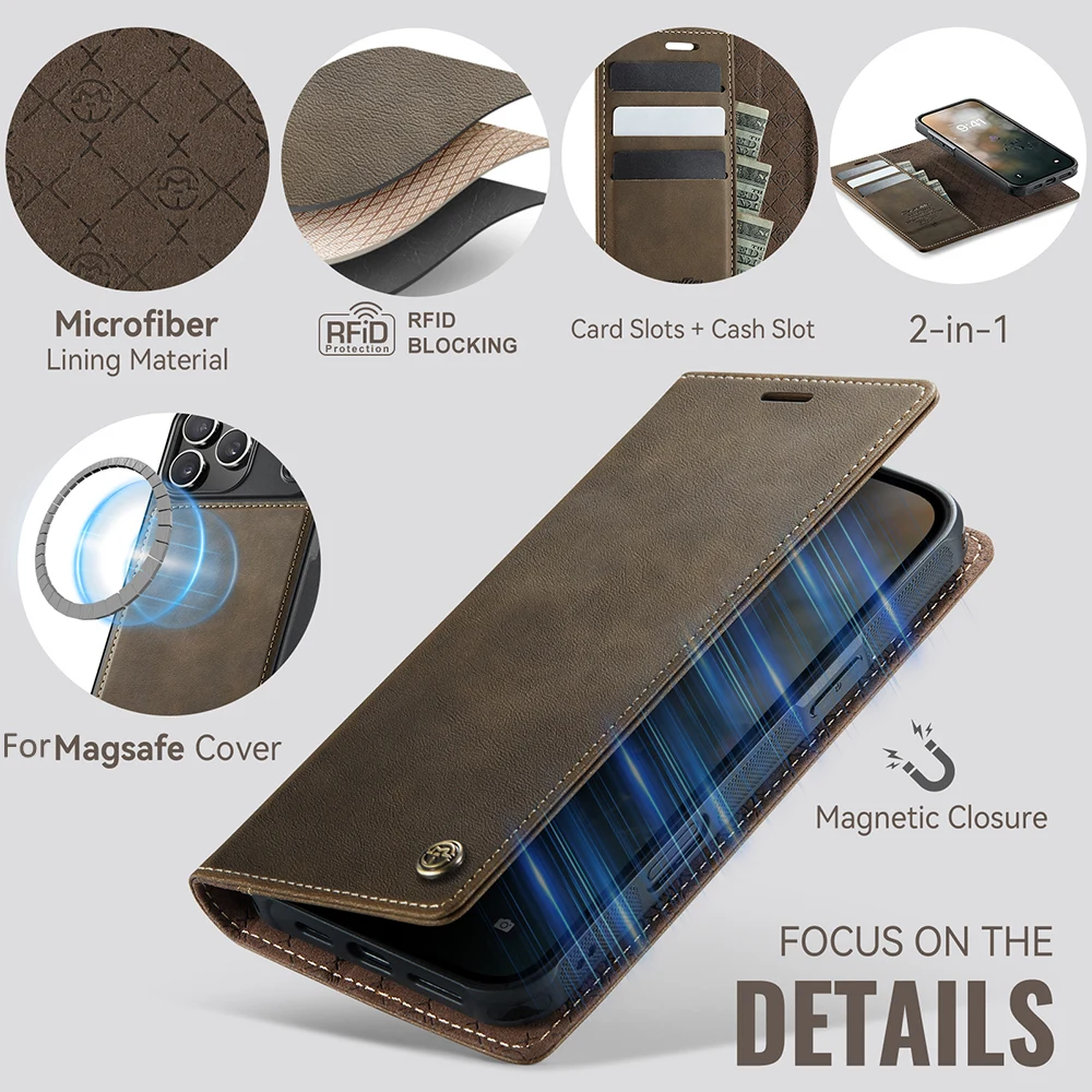 Leather Flip Wallet Case with Magnetic Detachable Design