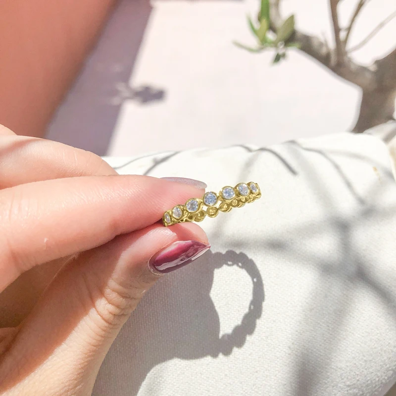 Ehhai 3mm Runder Schliff Moissanit Eternity-Ring für Damen Luxuriöse Verlobungsringe Hochzeitstag Edle Schmuckgeschenke – Detail 3