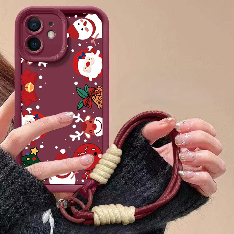 Festive Cartoon Christmas Rope Lanyard Phone Case