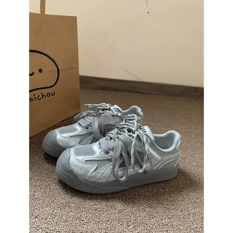 Low-Top Women's Sports Shoes De Xin Breathable PU Leather And Rubber Vintage Thick Bottom Casual Sneakers Trendy Brand