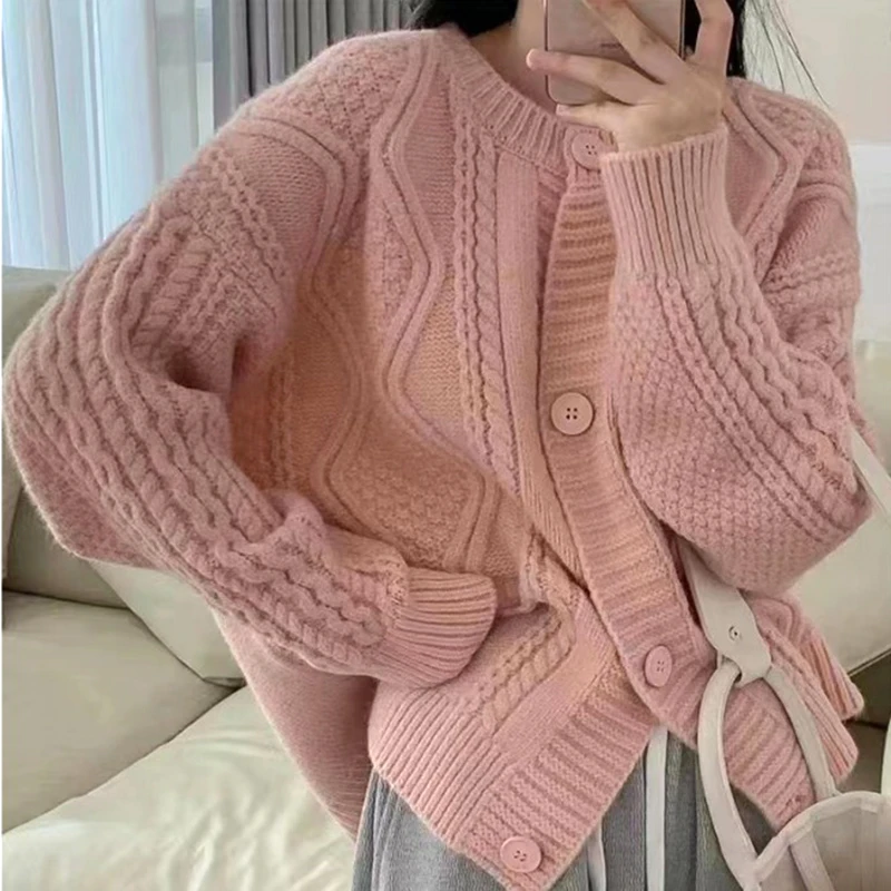 

Single Breasted Knitted Cardigan Women Winter 2023 Solid Vintage Loose Sweater Cardigans Female Fashion Warm Sweaters Coat 28937