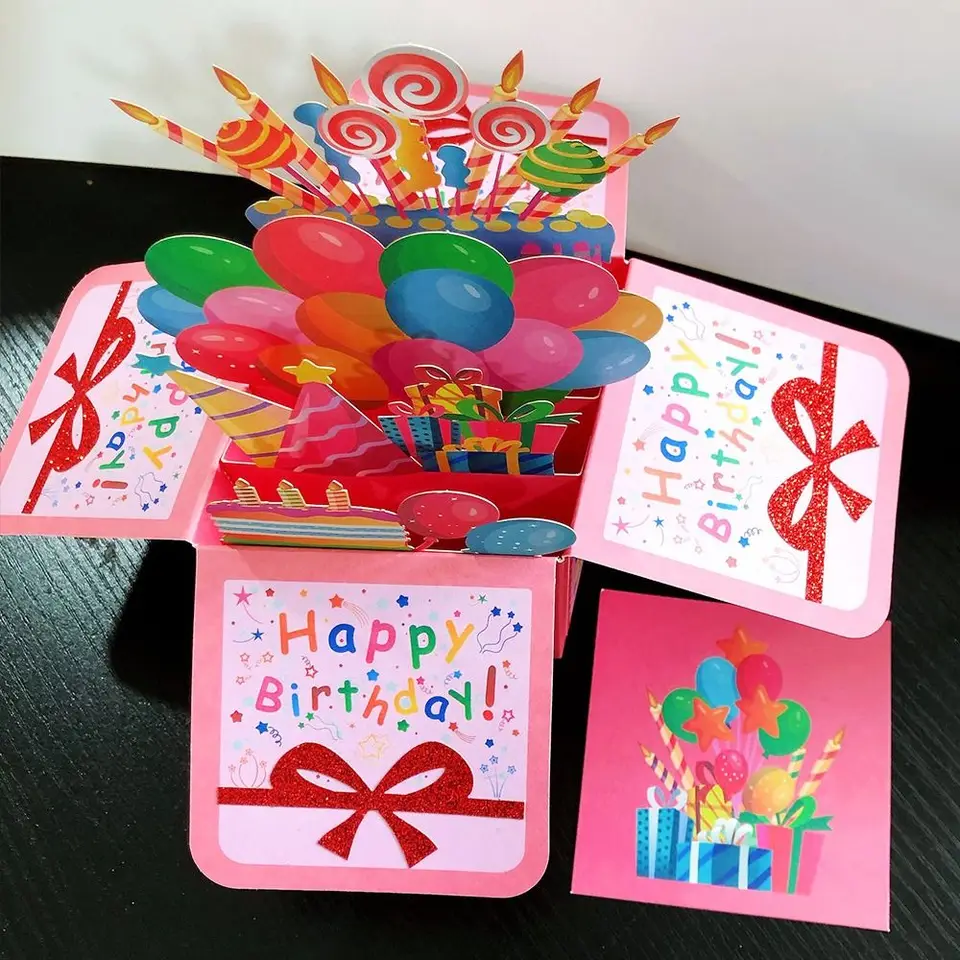Biglietto di auguri pop-up 3D con bouquet di fiori di carta, con