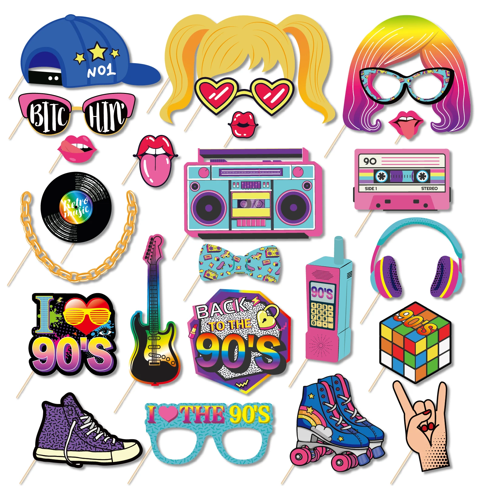 Party photo props funny back to the 90s party photo booth props decoration retro music disco video glasses mask photography prop birthday supplies
