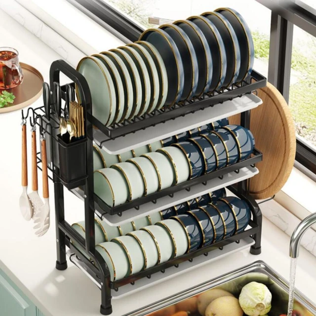 Kitchen Dish Rack Tableware Drain Seasoning Shelf Countertop Bowl