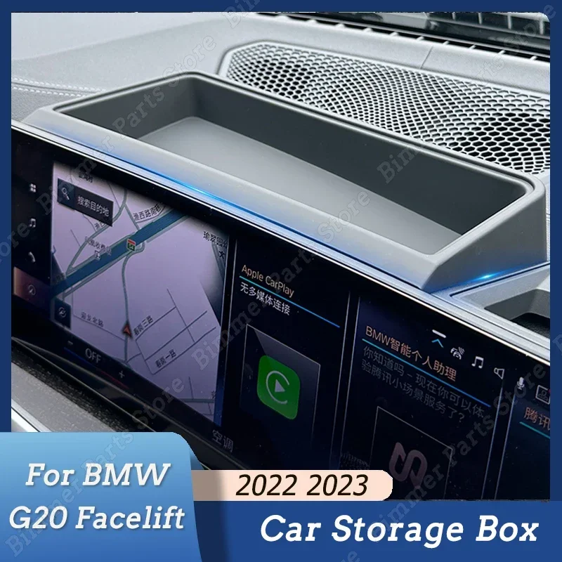 For BMW 3 Series G20 Facelift 2022 2023 Car Central Console Navigation Screen Storage Box Organizer Black Interior Accessories