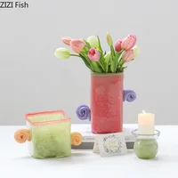 Colorful Candy Gradient Glass Vase Desk Decoration Artificial Flower Decorative Flowers Arrangement Vases Room Aesthetic Decor 1
