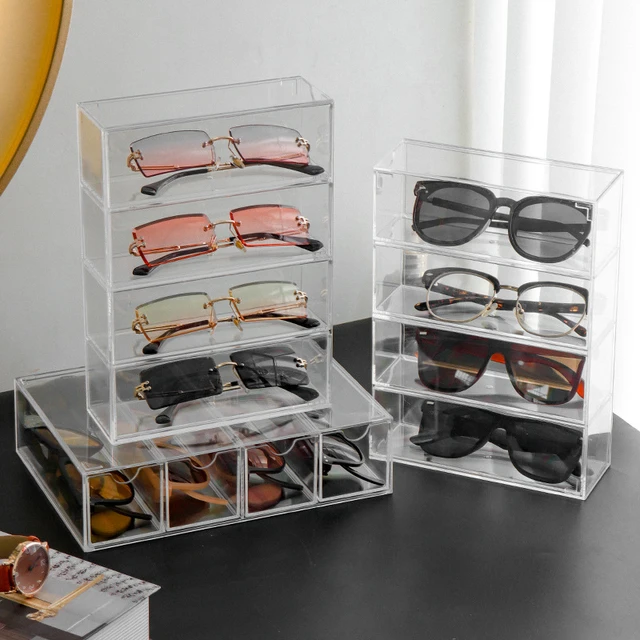 Glasses Storage Box 4 Layers Acrylic Organizer Cosmetics Makeup Organizer  Storage Drawers Pen Case Stackable Display Holder