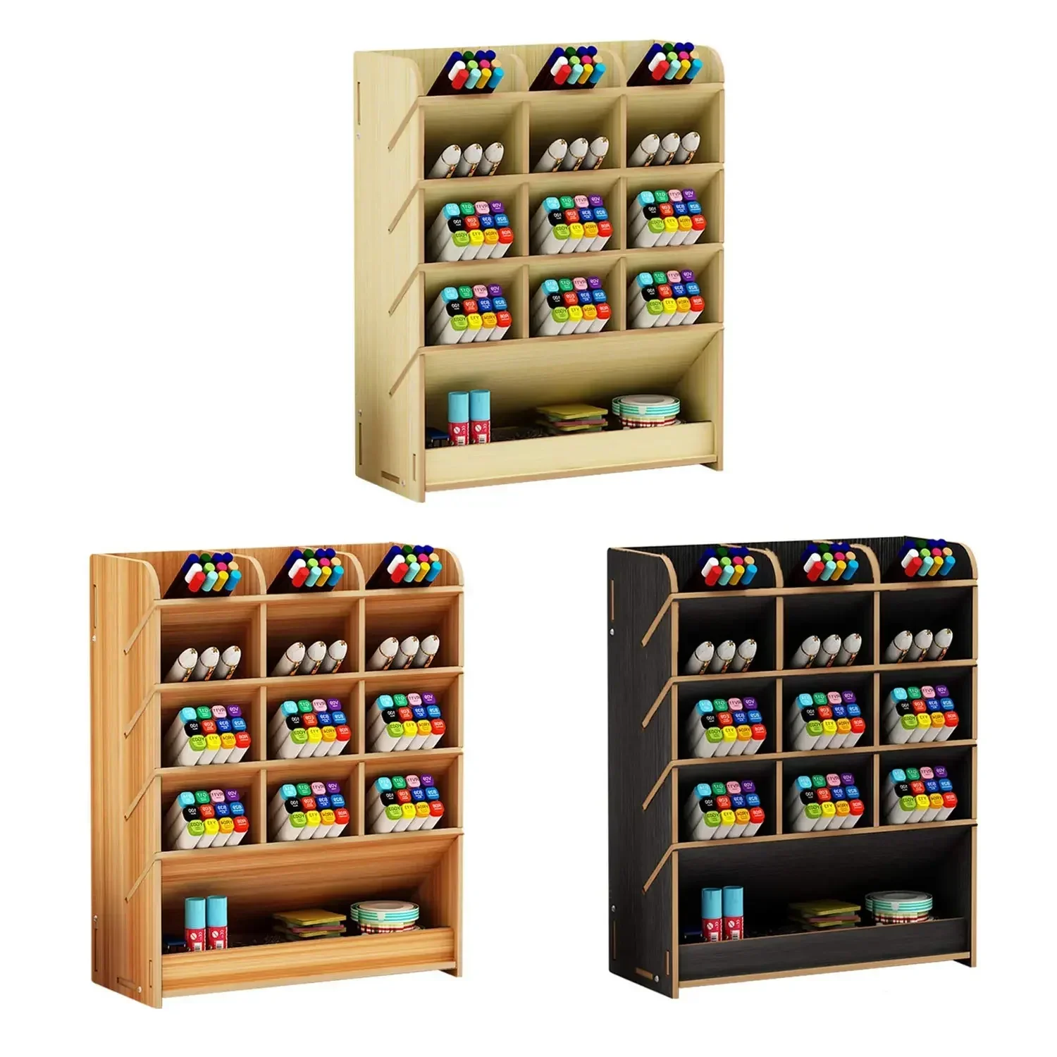 

Organizer Pencil Desk For Office School Home Storage Multi-functional Pen Supplies Rack Box Crayon Holder Wooden