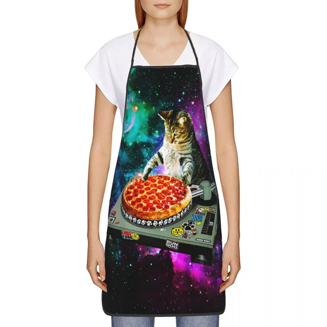 Space Dj Cat Pizza Apron Women Men Unisex Bib Cooking Kitchen