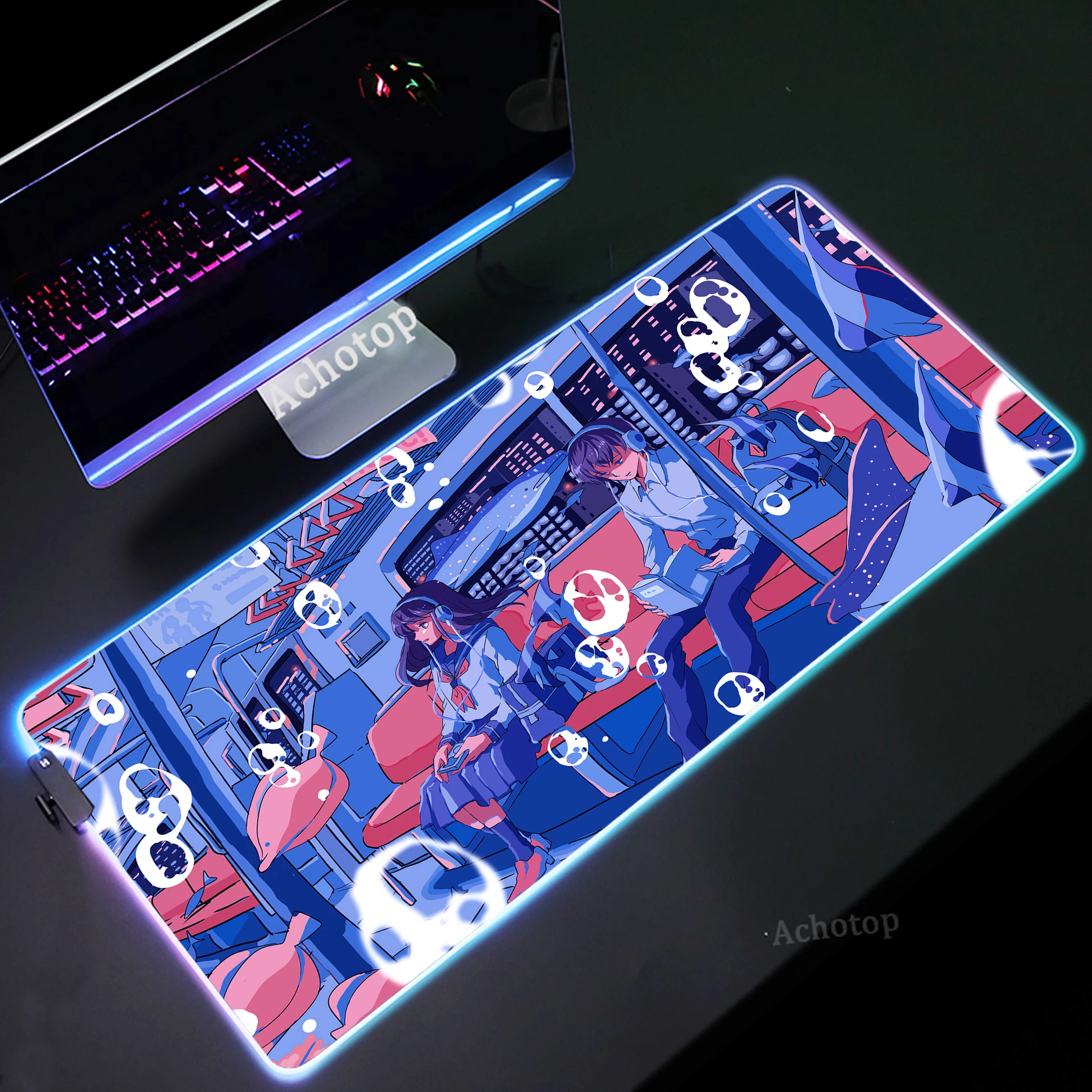 

RGB Mouse Pad XXL Art HD Print Mousepad Oversize Desktop Mouse Mats Anti-slip Rubber Mousemat Speed Keyboard Deskmat LED Backlit