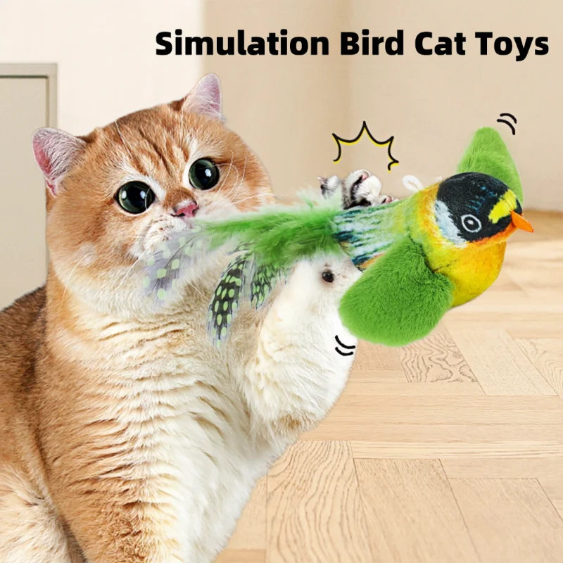 Cat Toys Simulation Bird Interactive Electric Sounding Birds Cat Chew Bite Plush
