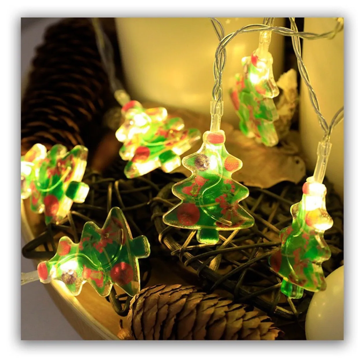 thumbnail image 1 of Cadena de luces LED para decoración navideña, 2 m/3 m, Papá Noel, muñeco de nieve, árbol de Navidad para el hogar, suministros para ventana de Año Nuevo, 1 of 5