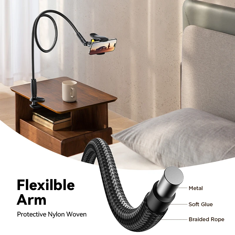 Joyroom Gooseneck Phone Holder for Bed Lazy Bracket Flexible Long Arm Headboard Bedside Clip for 4-7