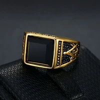 Punk Stone Ring for Men Women Biker High Quality Banquet Creative Square Letter G Stainless Steel Masonic Ring Jewelry Wholesale 1