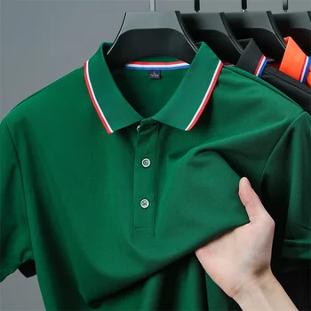 2025 New Men's Casual Solid Color Short Sleeved Polo Shirt Summer Fashionable and Comfortable Versatile Top 1