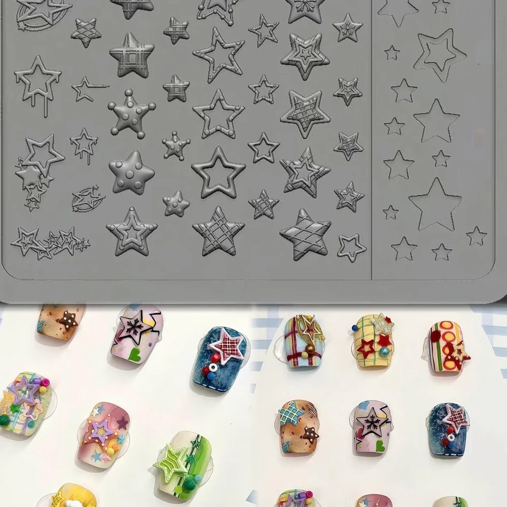 슈퍼 귀여운 별 모양 네일 몰드, 매니큐어 참 장 실리콘 멀티 쉐이프 몰드, DIY 네일 데코레이션 부품, 별 스탬핑용