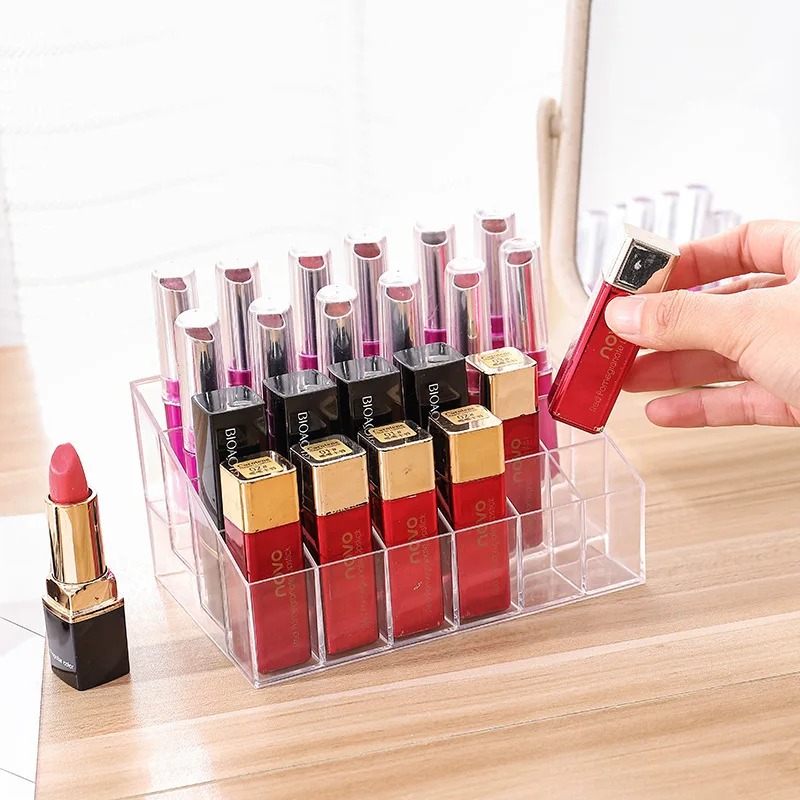 Transparent 24 Grids Acrylic Makeup Organizer Lipstick Holder Display Rack Case Cosmetic Nail Polish Make Up Organiser Tool# portable tool chest