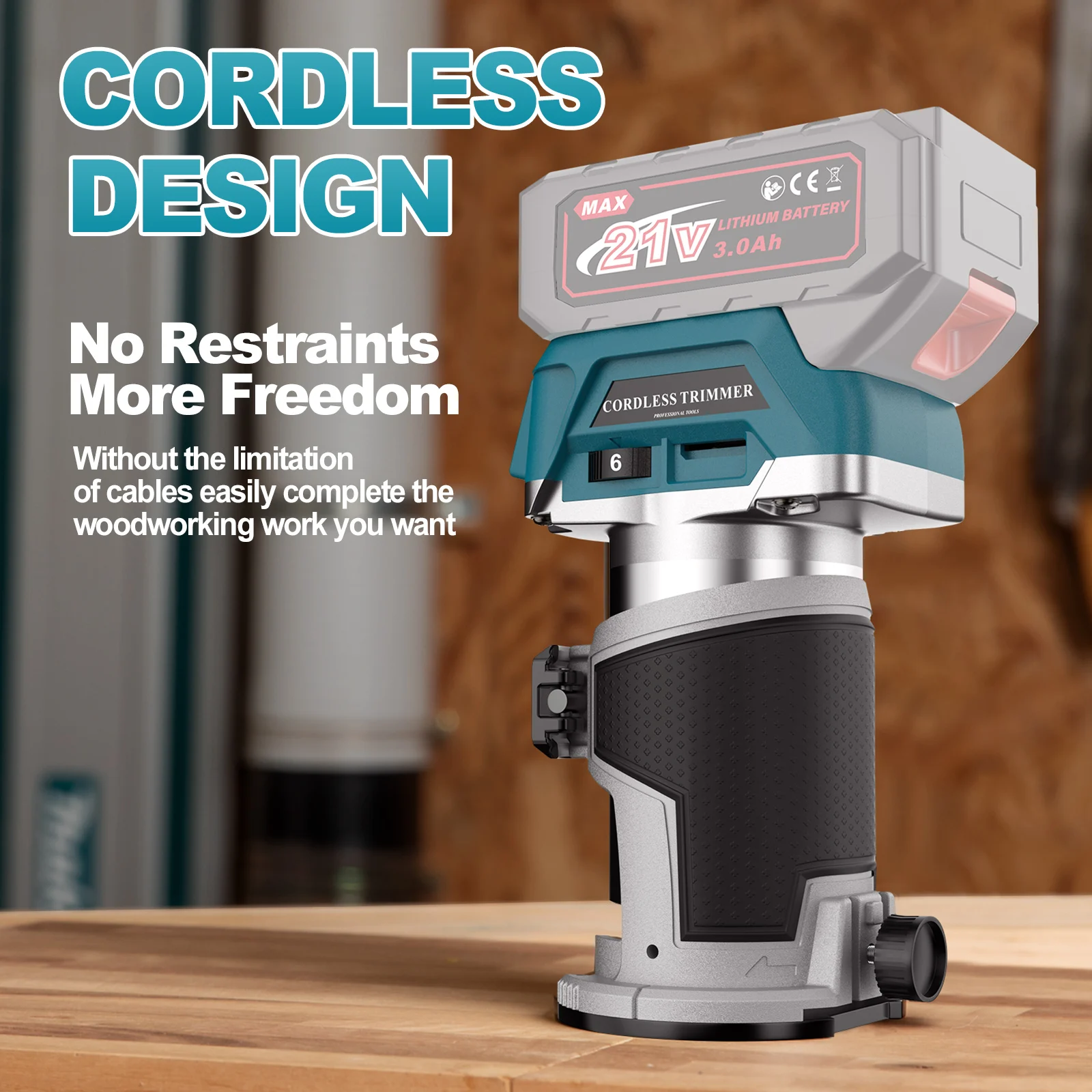6 Speeds Brushless Electric Hand Trimmer Cordless Wood Router Woodworking Engraving Slotting Power Tools for Makita 18V Battery