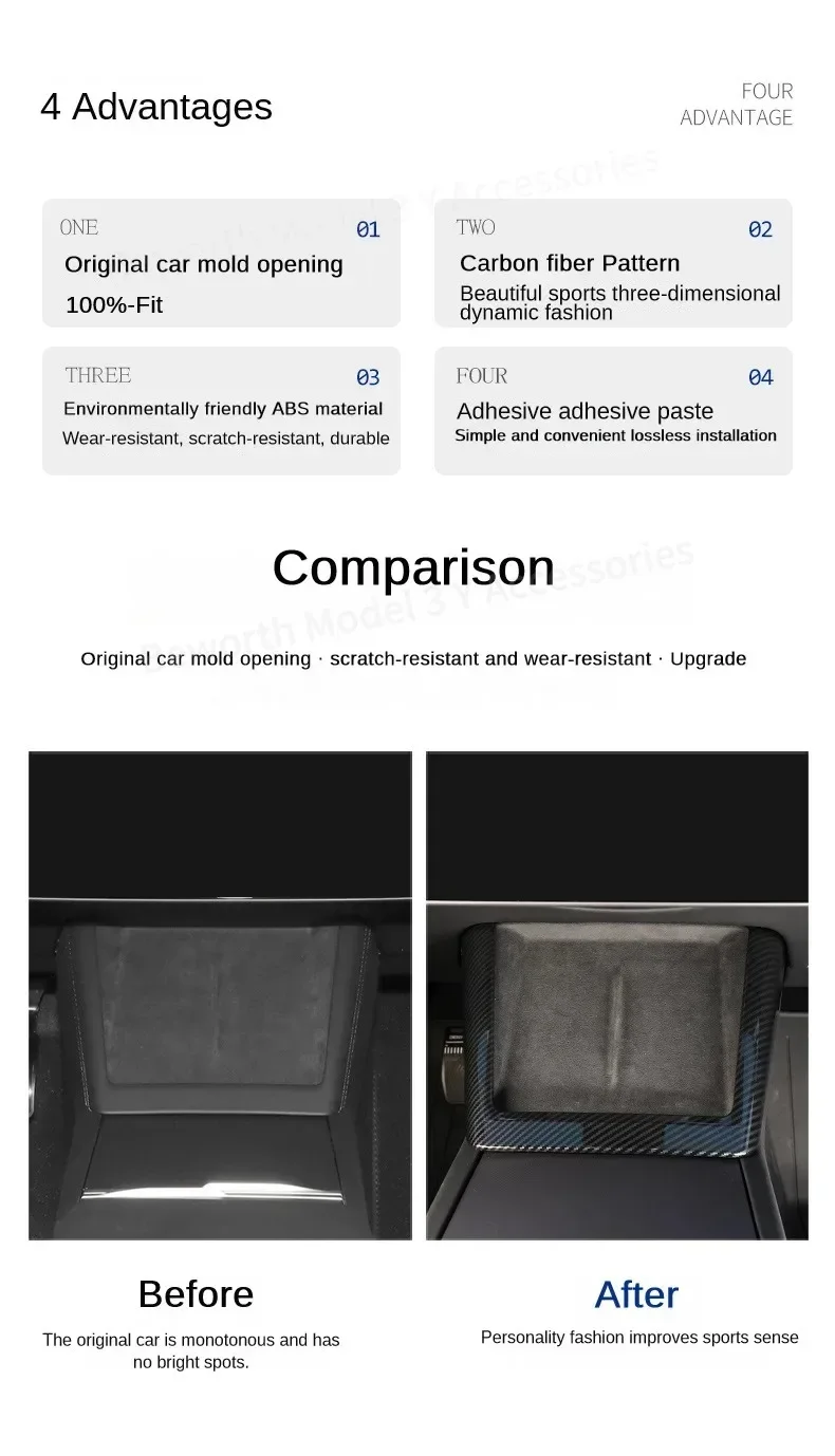 Für Tesla Model 3 Y Juniper Highland 2026 2025 ABS Carbon-Faser Kabelloses Ladepanel Seitenverkleidungsstreifen Abdeckung Auto-Zubehör – Detail 2