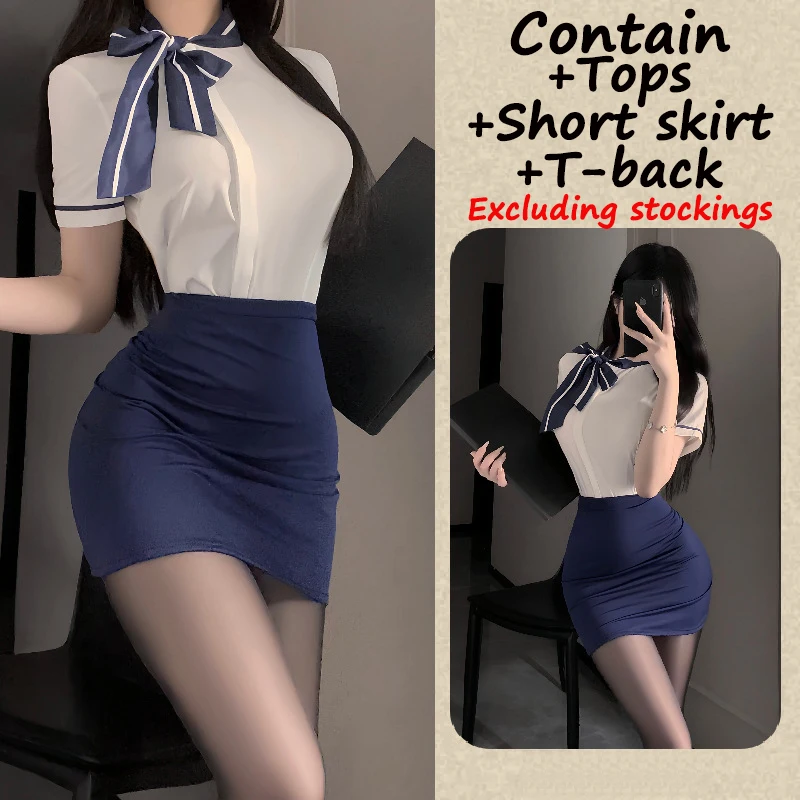 New Sexy Flight Attendant Secretary OL Sexy Pure Desire Style Secretary Bag Buttocks Two Piece Skirt Set Uniform Nightclub Dress