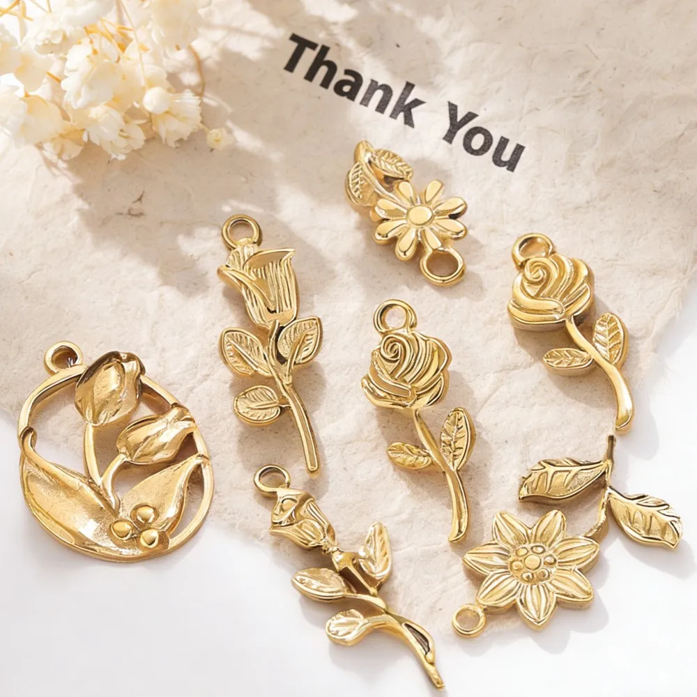 2 Stück/Set Edelstahl Goldene Rosenblüten-Anhänger für DIY Ohrringe, Halsketten, Armbänder, Schmuckherstellung Zubehör