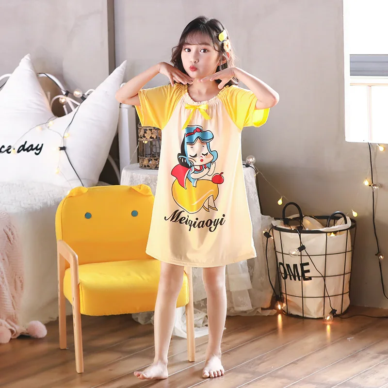 여아용 얇은 반팔 잠옷, 여름 공주 드레스, 귀여운 어린이 잠옷, 가정 드레스, 외부 착용 가능