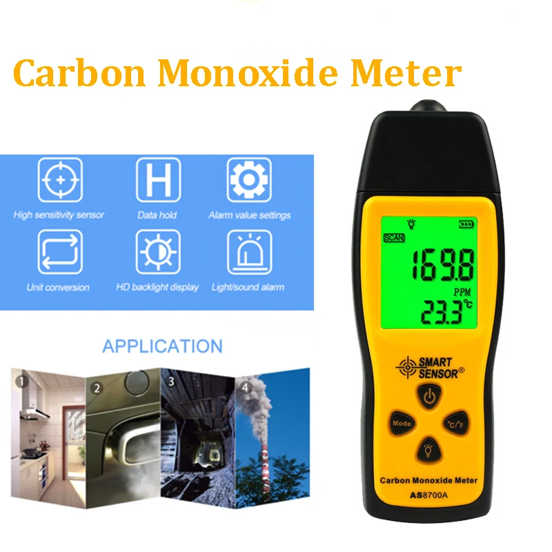 Handheld Carbon Monoxide Meter CO Gas Tester Monitor Detector Sound Light Alarm 
