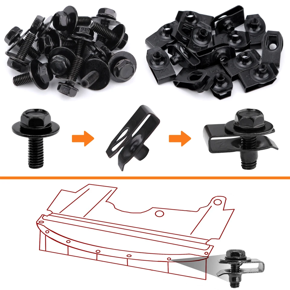 Assortimento di 415 clip FORD per fissaggio modanature e parti di carrozzeria