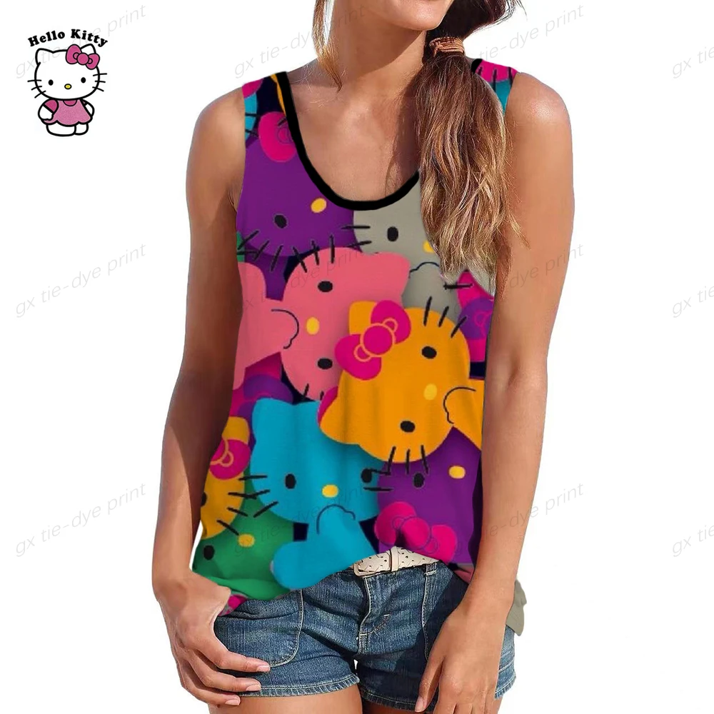 Camiseta sin mangas con estampado de Hello Kitty para mujer, remera
