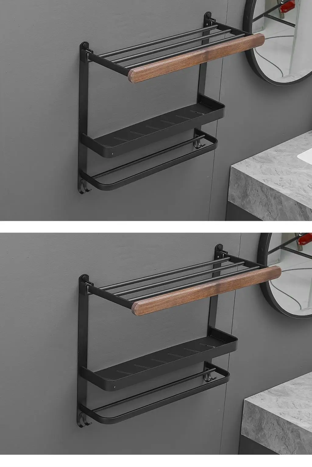 Description Picture 3 of itemNo Drilling Black Towel Holder Fold Hook Hanger Wall 30-60CM Clothes Rack Athroom Aluminum Shower Bath Toilet Storage Shelf