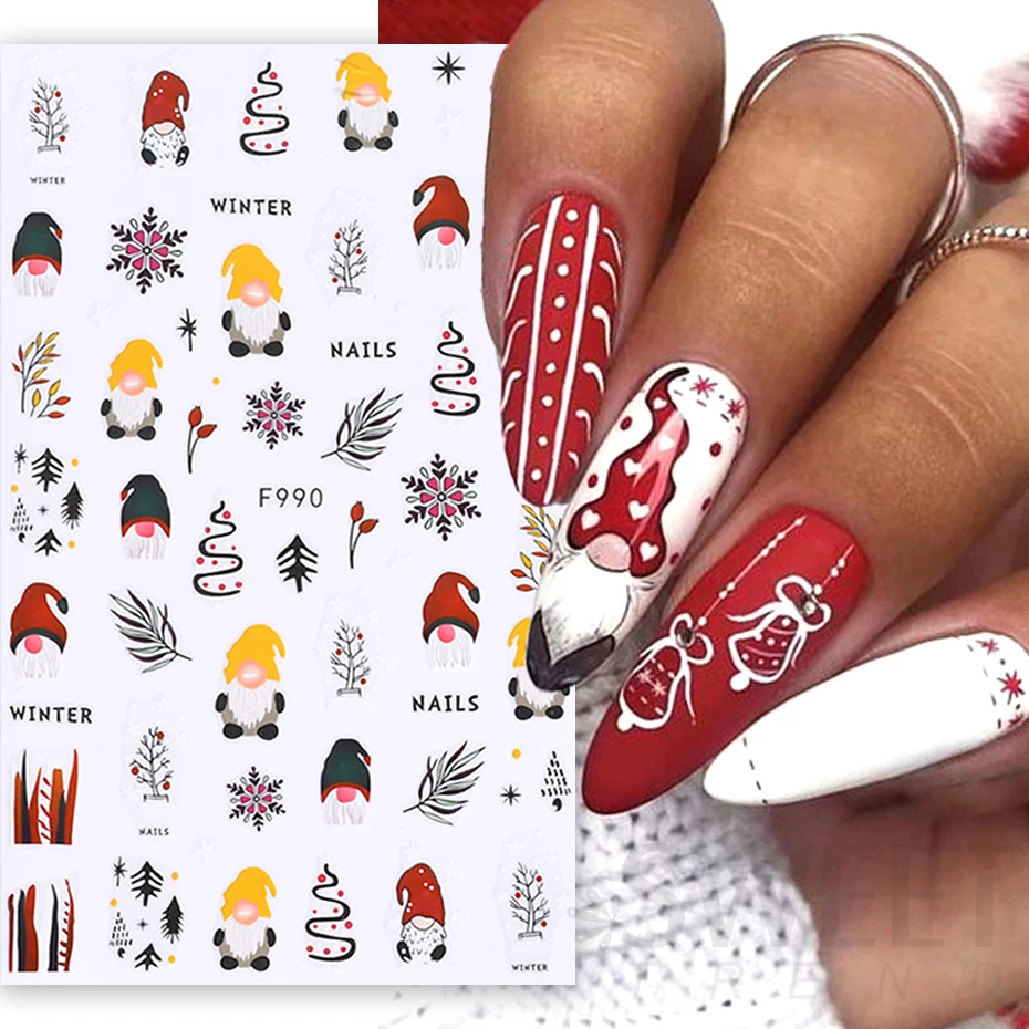 Merry Christmas Nail Art Sticker 3D Sliders Deer Santa Claus Decals New Year Nails Decorations Stickers For Manicure Accessories