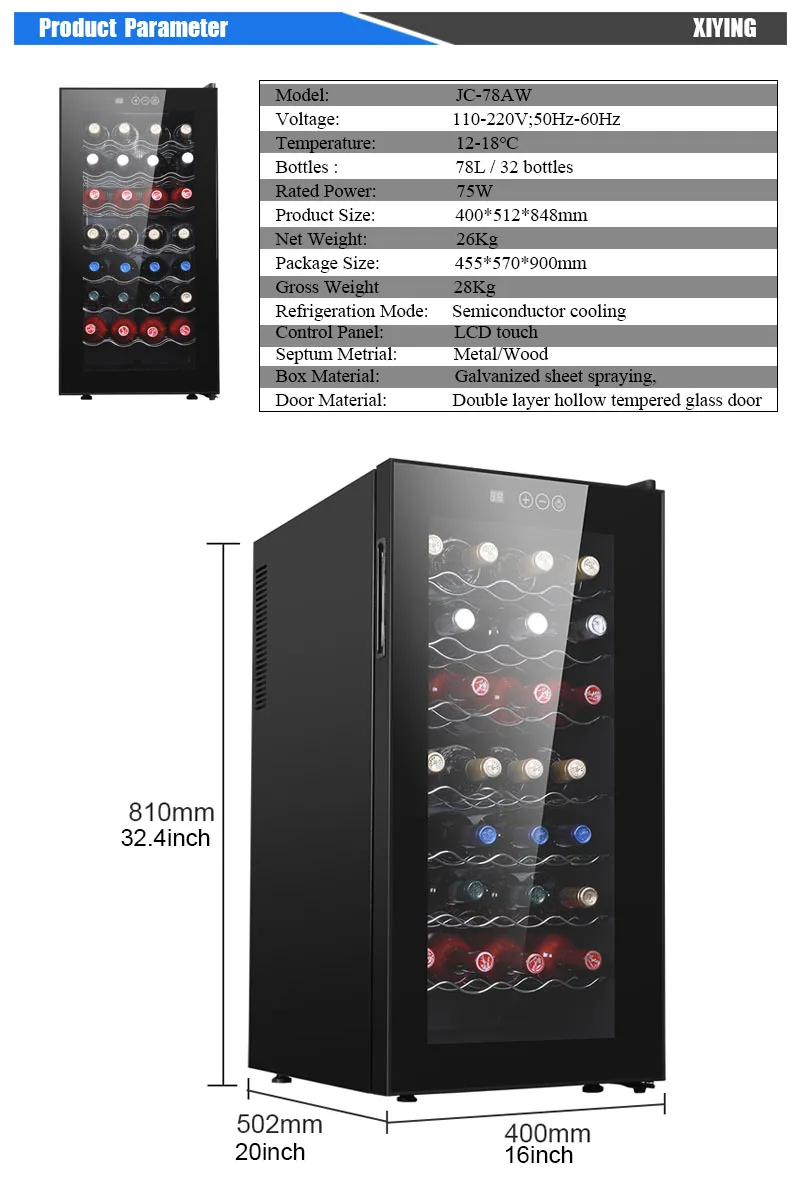 Professional Wine Cooler 78L 32 Bottles Wine Refrigerator Cabinet Fridge Freestanding