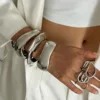 DIEZI 4 Style Punk Irregular Chunky Metal Wide Cuff Bangles Hip Hop Gold Silver Color Geometric Bangles Women Men Bracelet Set 5