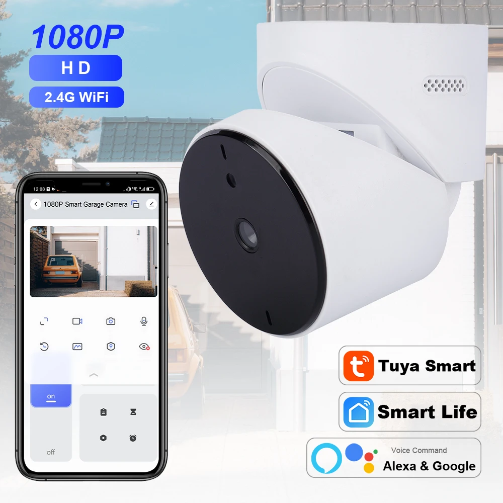 

Tuya Smart 1080P 2.4G WIFI Two-way Audio Motion Detection Door Opener Garage Surveillance Camera with Alexa Google Home