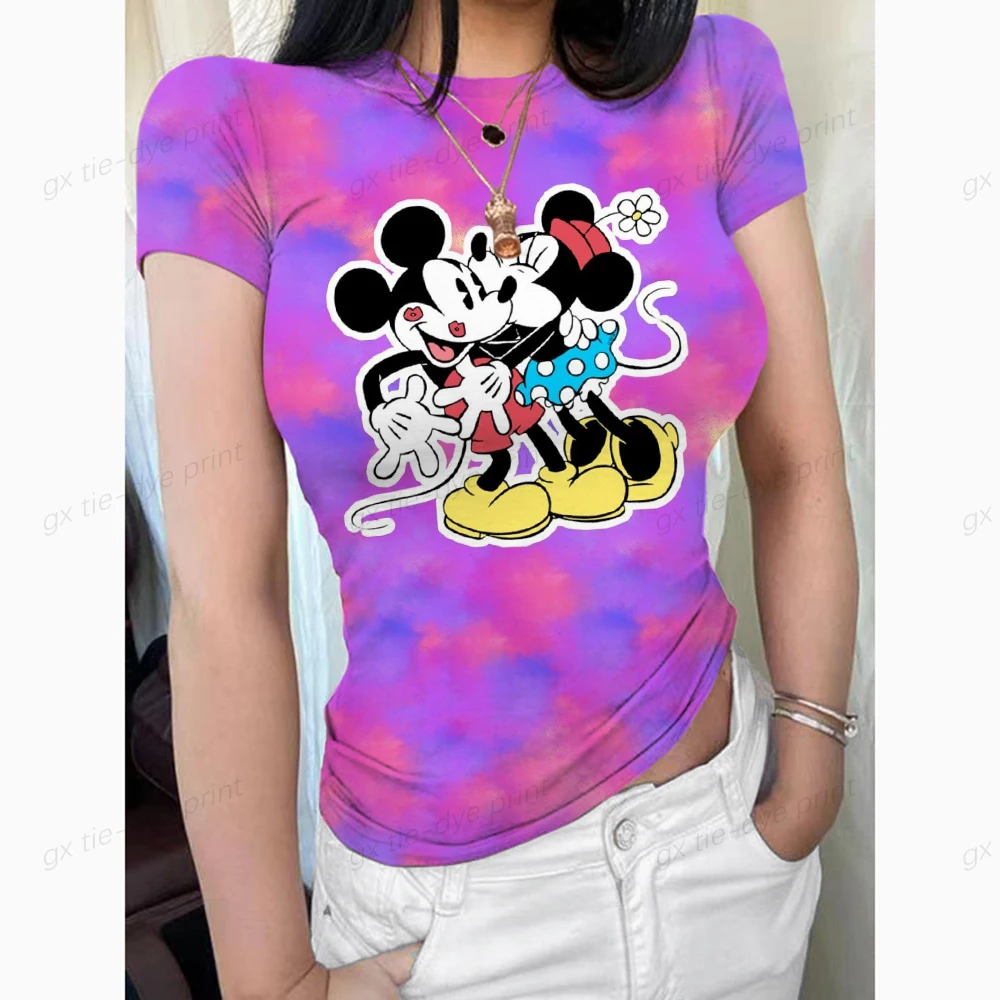 thumbnail image 1 of Camisetas de manga corta con cuello redondo y doble forro para mujer de Mickey Mouse, camisetas básicas, colección Smoke Cloud Pro, 1 of 5