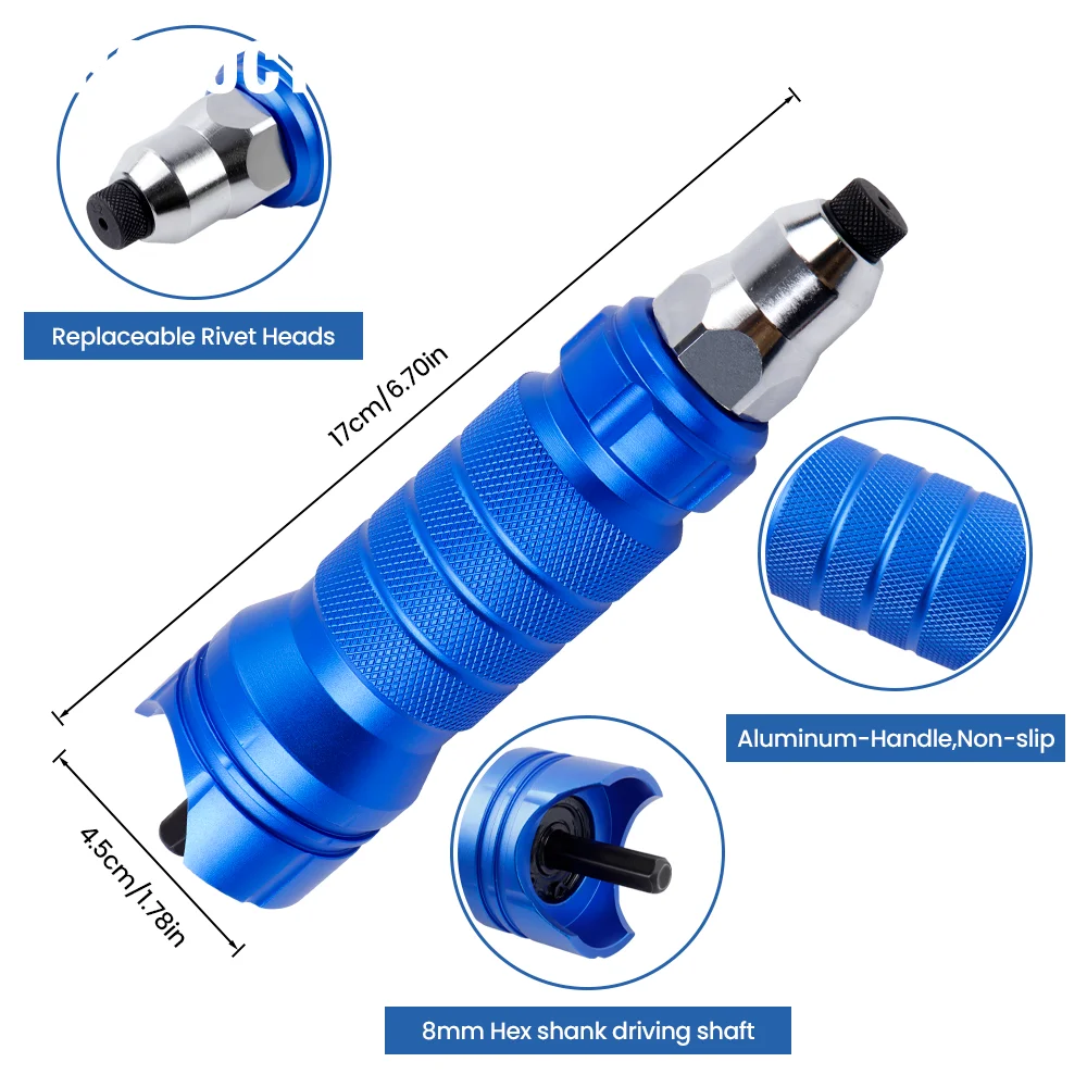 Pull Rivet Gun 2.4mm 3.2mm 4.0mm 4.8mm 6.4mm Aluminum Alloy Rivet Gun Electric Gun Converter Home Cordless Riveting Tool