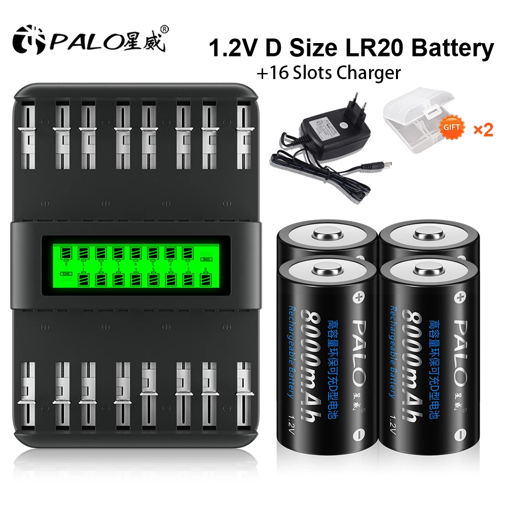 Batterie Ricaricabili Di Dimensioni D Lr20 Ni-Mh 1.2V 8000Mah Batteria Con 16 Slot 1.2V Aa Aaa C D Dimensioni Ni-Mh Ni-Cd Caricabatteria