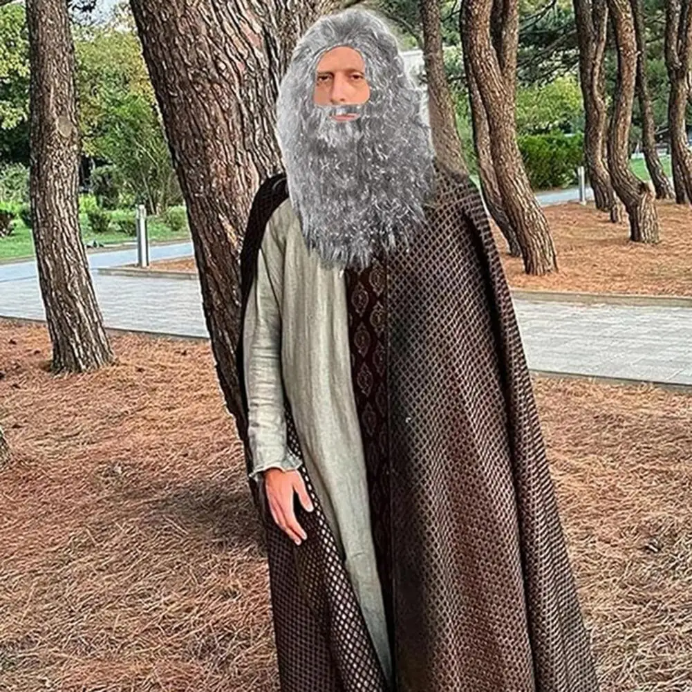 Wizard Curly Wig Santa Cosplay Wig And Beard Set Old Man Masquerade Costume Accessories for Carnival Christmas Halloween Party