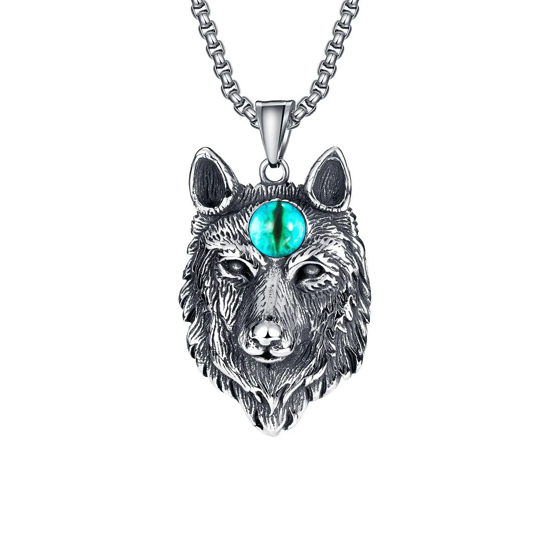 

Explosive Stainless Steel Jewelry Titanium Steel Chain Pendant Wolf Head Eye Necklace Pendant Vintage Cross Beckon Transport